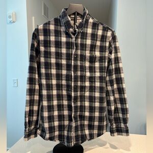 L.L. Bean Men's Navy and White Plaid Flannel Shirt, Size S